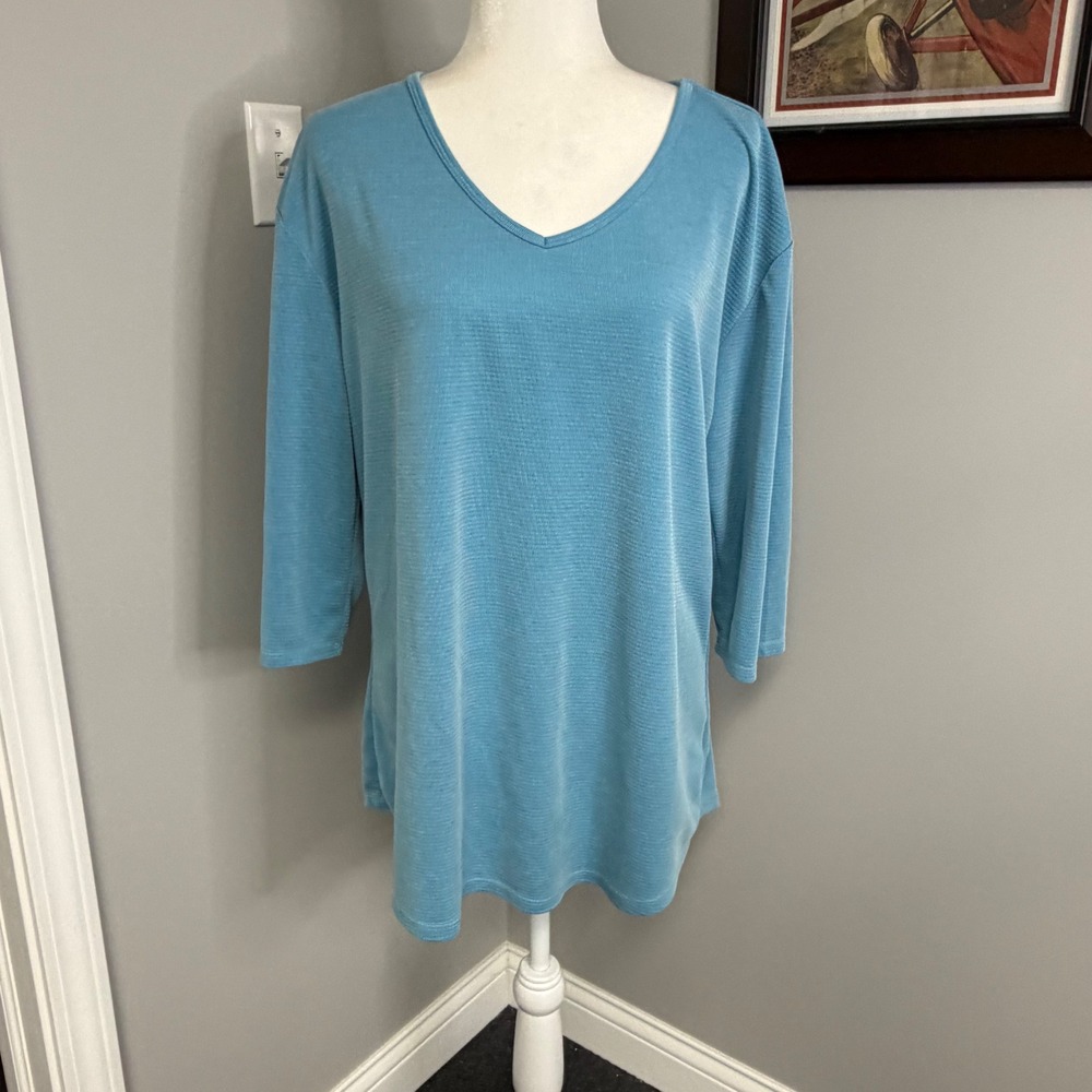 Segments Essentials Women XXL Blue Tencel Modal V-Neck 3/4 Sleeve Tunic Top